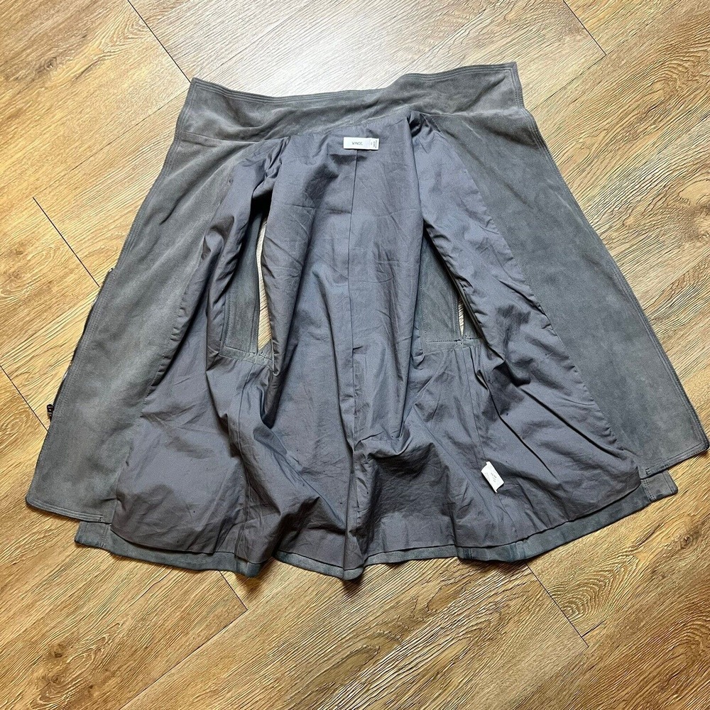 VINCE Vest Nubuck 100% Lamb Leather Genuine Cap Sleeve Grey Zip Front Women's XS - Picture 7 of 12